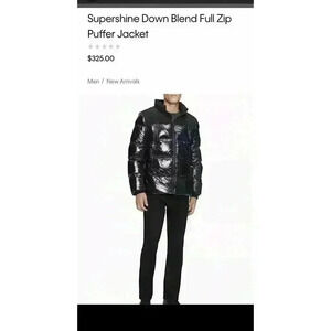 $325 Calvin Klein Black Supershine Down Blend Full Zip Puffer Jacket. Size: XXL
